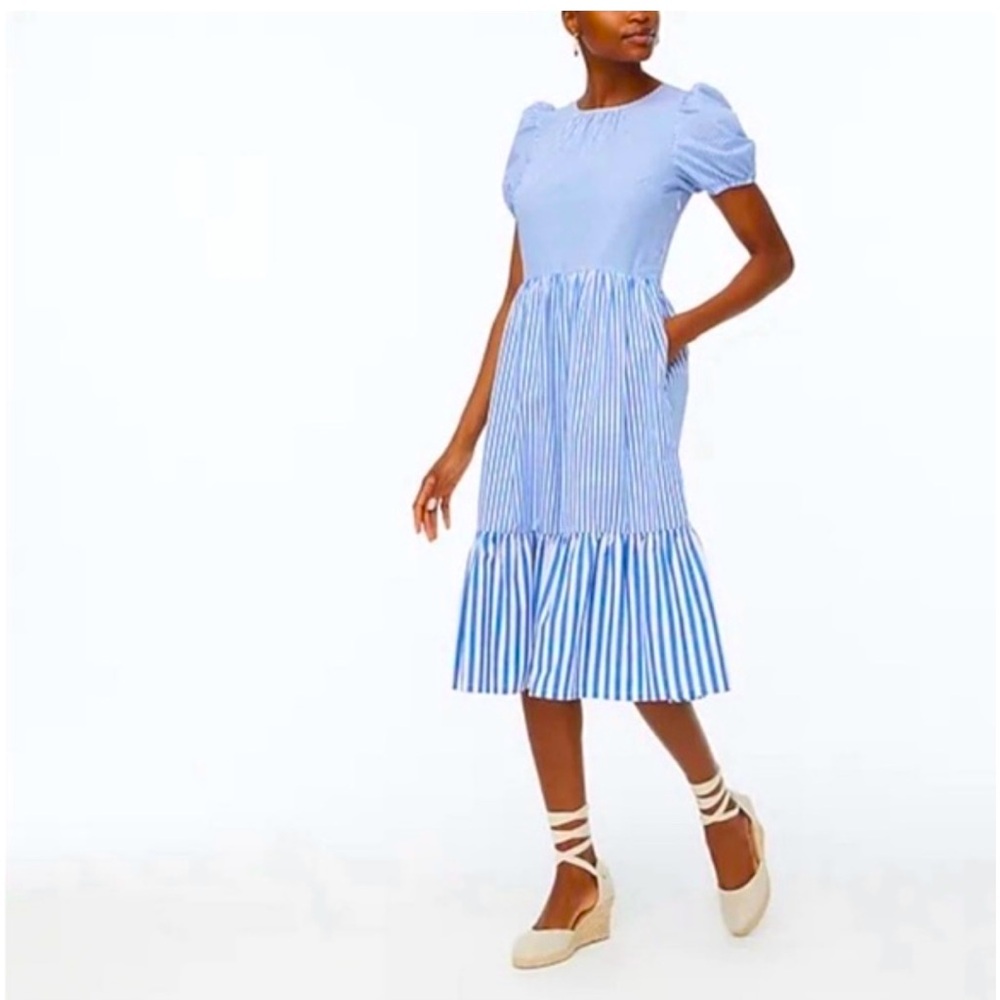 Beautiful J. Crew Poplin. Puff-Sleeved, Tiered Mid-Dress
